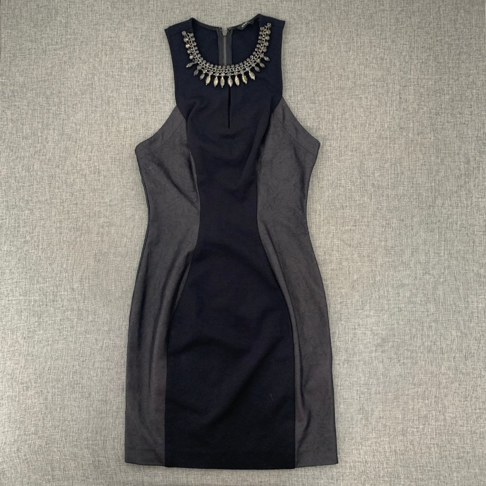 Guess Bodycon Guess Black Gray Dress Size 2 Zipper Closure Jeweled‎ Neckline